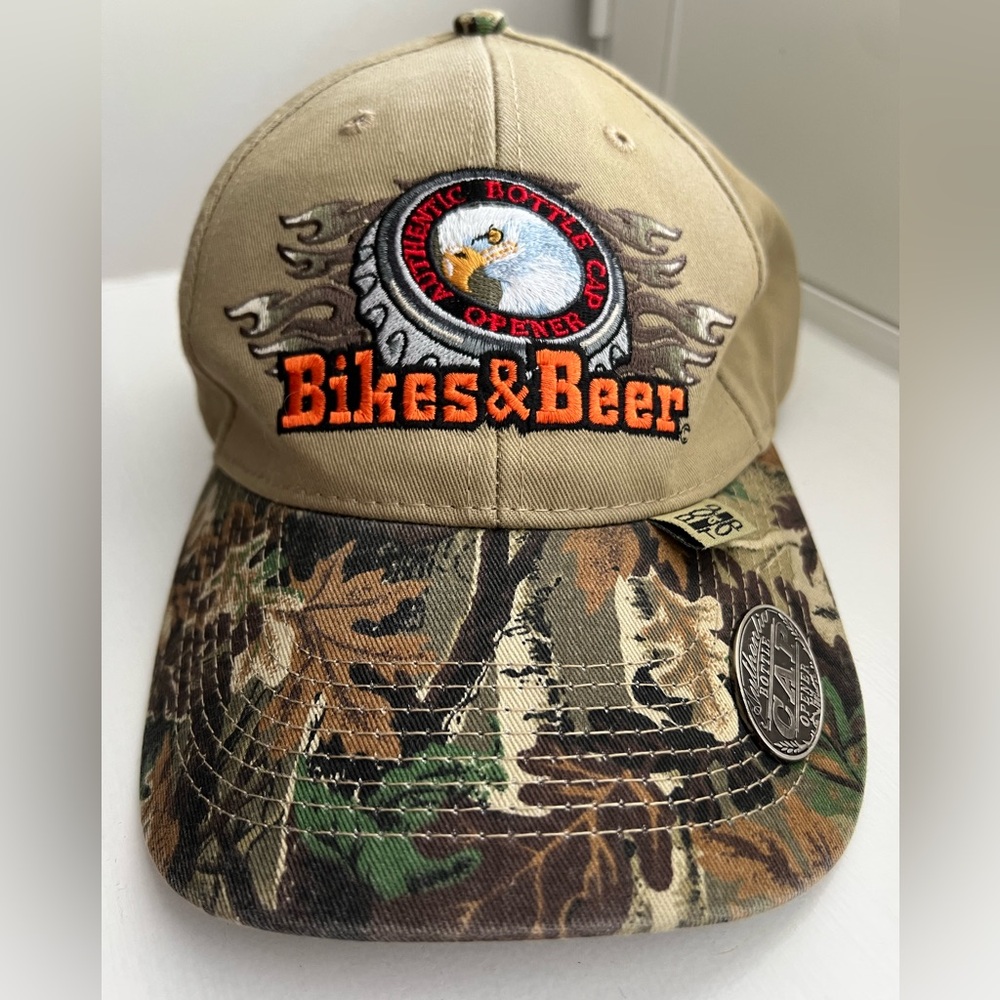 Bikes And Beer Camo Authentic Bottle Cap Opener Adjustable Baseball Hat